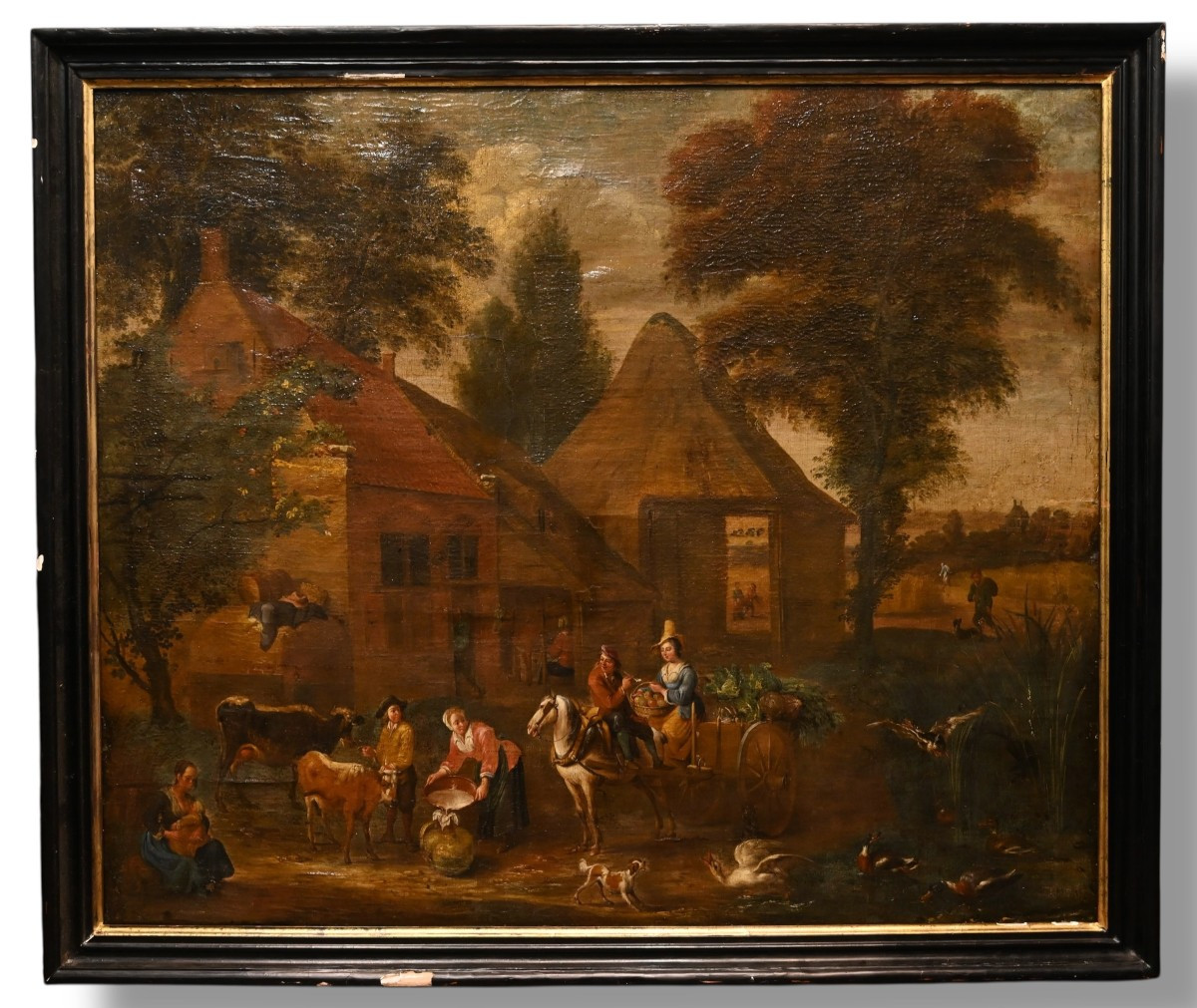 Villaggio Contadino Olio su Tela - Olanda XVII Secolo